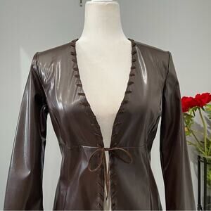 NEW To The Max Whipstitch 90s Faux Leather Longline Hourglass Boho Jacket S NWOT